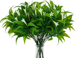 6Pcs Outdoor Artificial Plants UV Resistant Fake Morning Glory Plastic Plants Shrubs Greenery Foliage for Hanging Planter Garden Patio Sidewalk Décor White