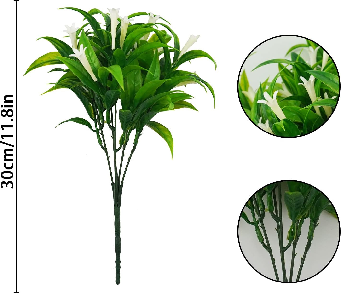6Pcs Outdoor Artificial Plants UV Resistant Fake Morning Glory Plastic Plants Shrubs Greenery Foliage for Hanging Planter Garden Patio Sidewalk Décor White