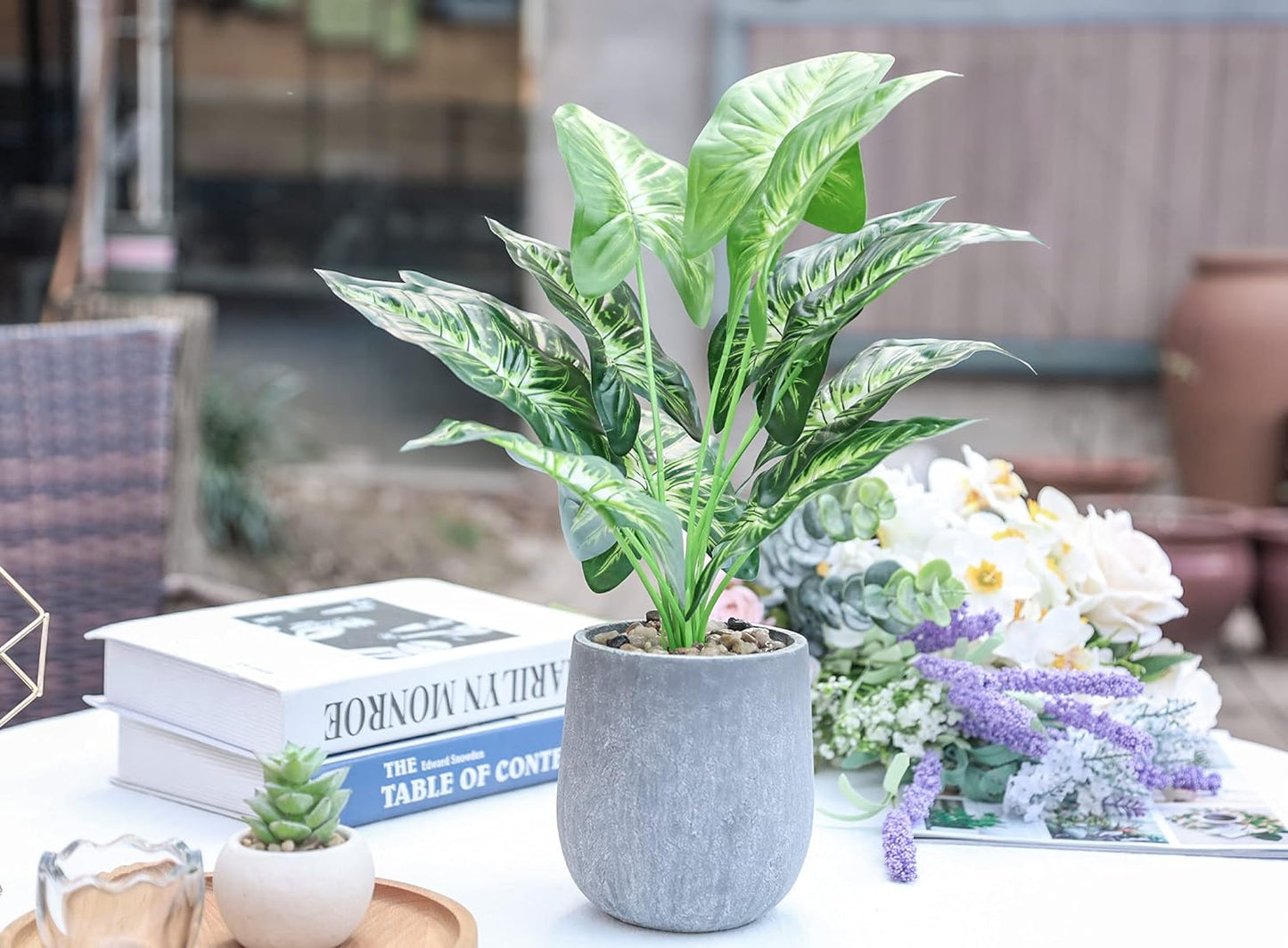 16'' Fake Plants Artificial Potted Greenery Faux Plants for Office Desk Home Bathroom Decor