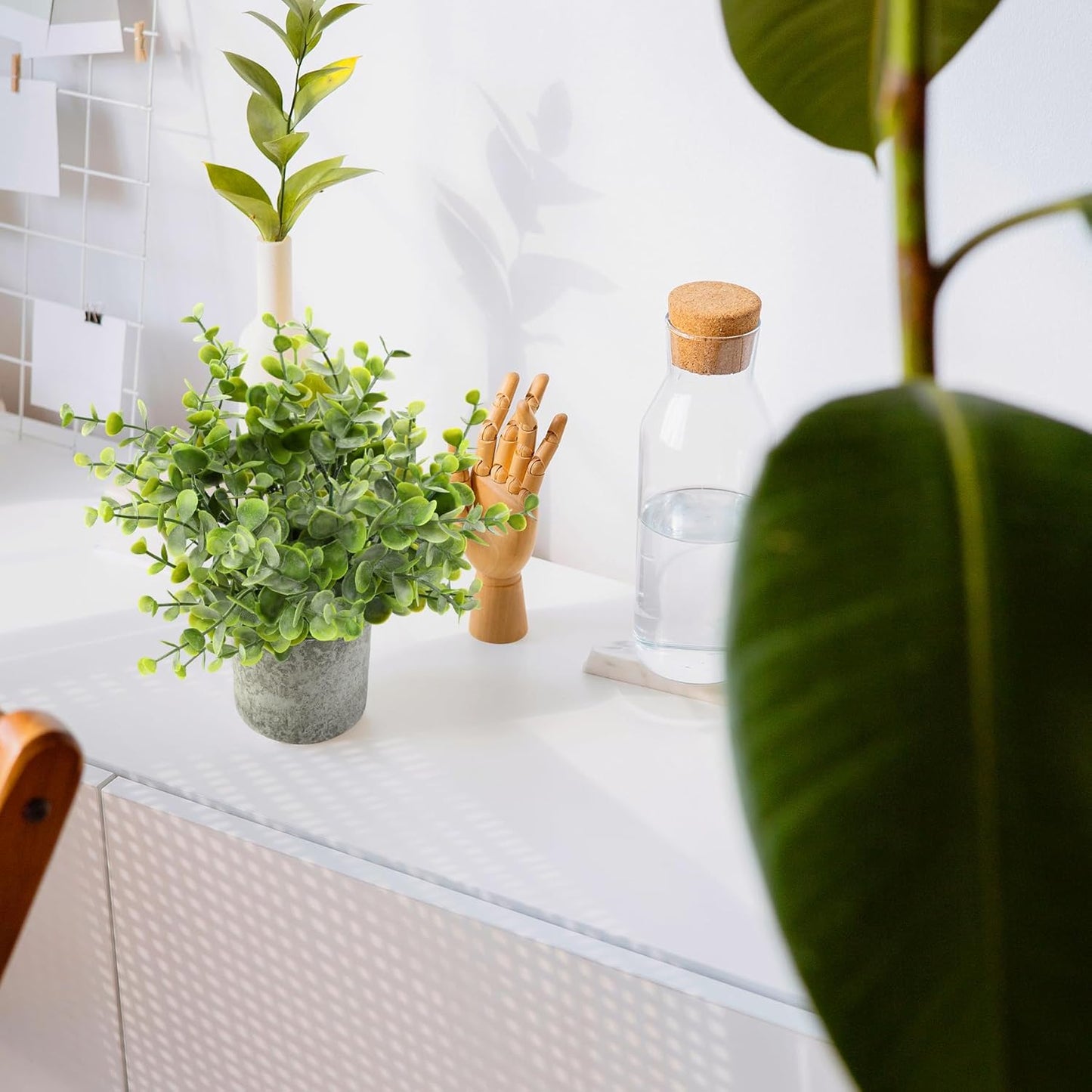 4 Packs Fake Plants Small Artificial Plants for Shelf Lavender Flowers Eucalyptus Succulents Plants Potted Faux Plants for Home Indoor Office Bathroom Living Room Decor