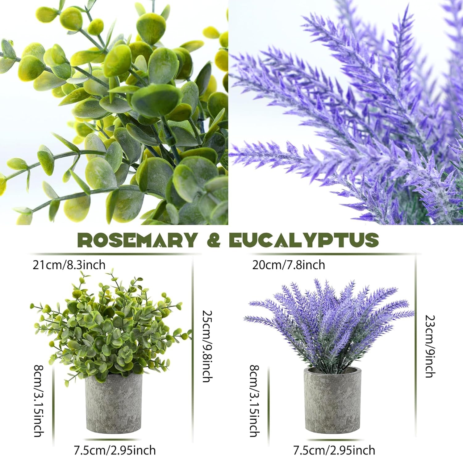 4 Packs Fake Plants Small Artificial Plants for Shelf Lavender Flowers Eucalyptus Succulents Plants Potted Faux Plants for Home Indoor Office Bathroom Living Room Decor