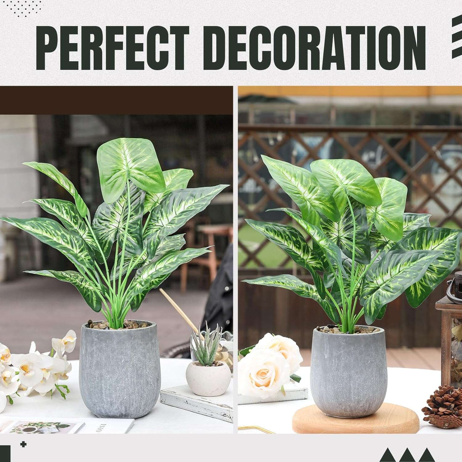 16'' Fake Plants Artificial Potted Greenery Faux Plants for Office Desk Home Bathroom Decor