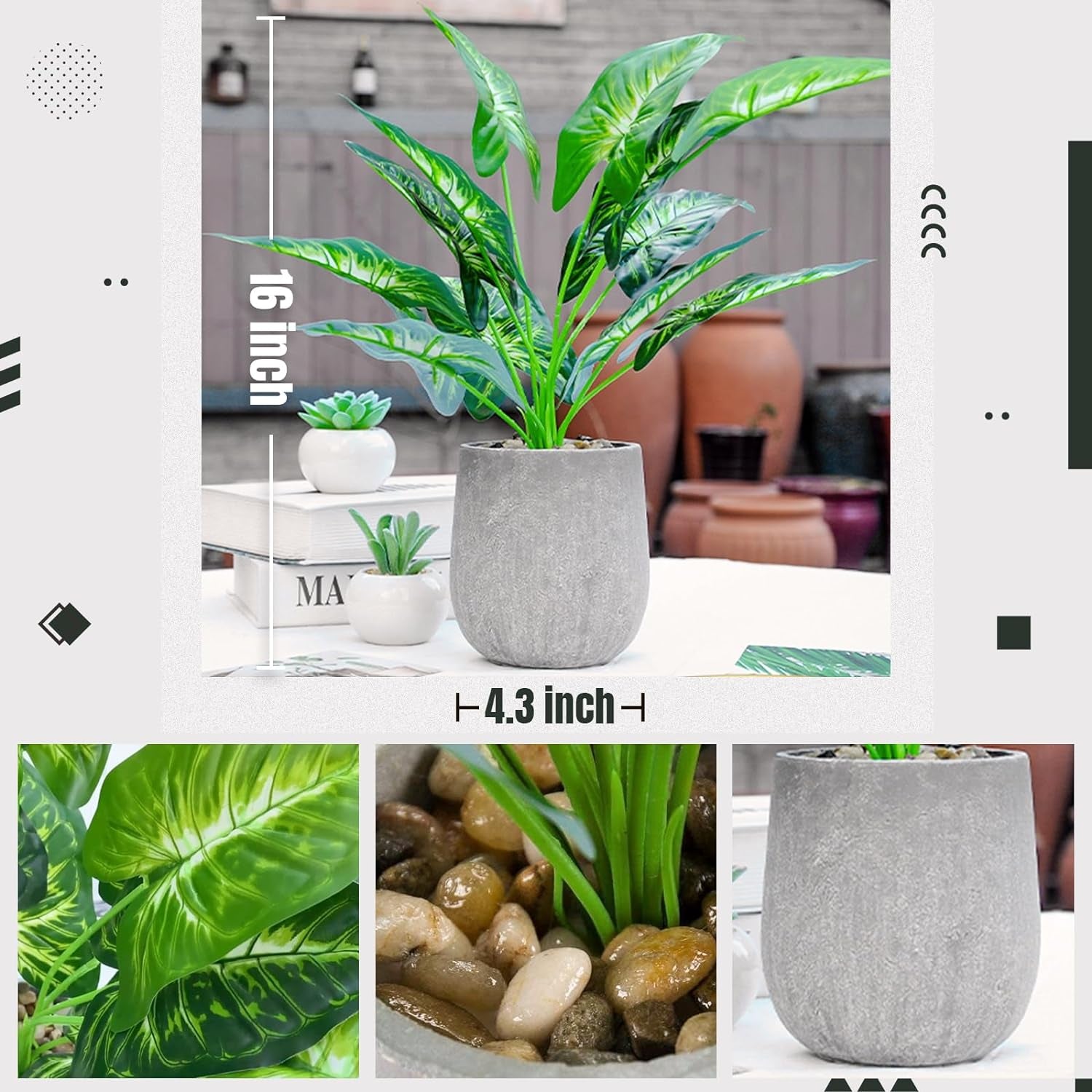 16'' Fake Plants Artificial Potted Greenery Faux Plants for Office Desk Home Bathroom Decor