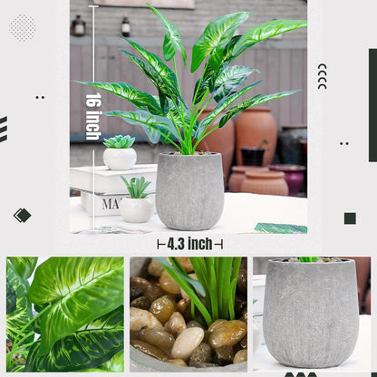 16'' Fake Plants Artificial Potted Greenery Faux Plants for Office Desk Home Bathroom Decor