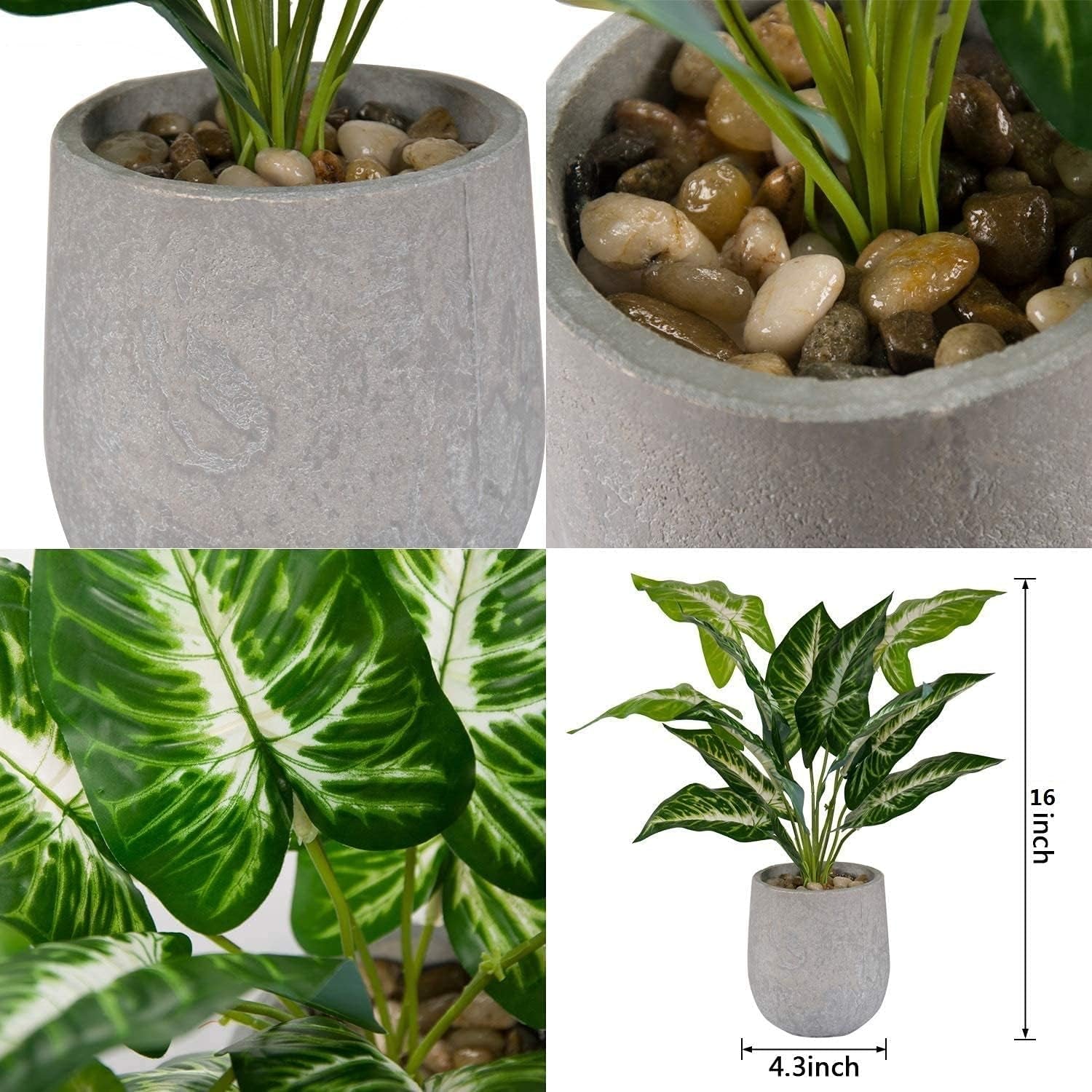 16'' Fake Plants Artificial Potted Greenery Faux Plants for Office Desk Home Bathroom Decor